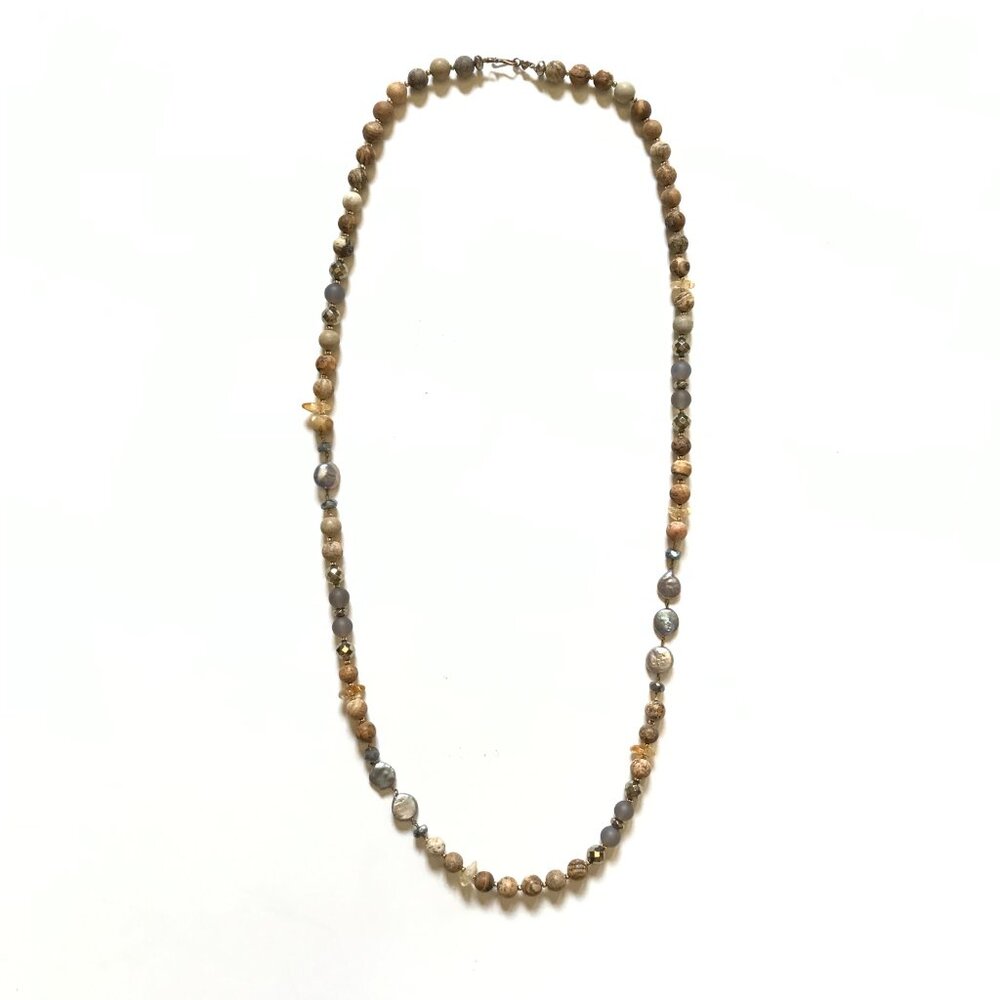Chan Luu Sunstone Long Classic Beaded Necklace Womens Brown Tan Gold Beads Boho - Picture 13 of 13
